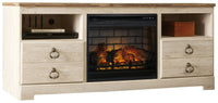 Willowton - 2 Pc. - 64" TV Stand With Faux Firebrick Fireplace Insert - Whitewash