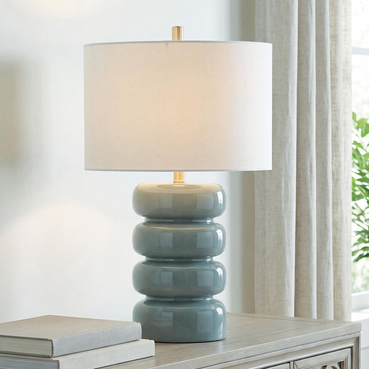 Clayard - Ceramic Table Lamp - Gray Blue - Schleider Furniture & Mattress Company 