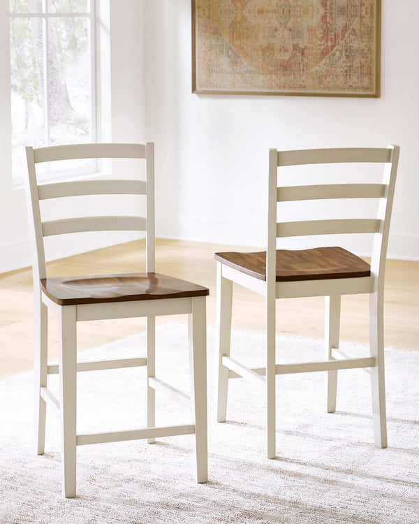 Brinfern - Barstool (Set of 2) - Brown / Antique White - Schleider Furniture & Mattress Company 