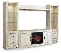 Bellaby - Entertainment Center - TV Stand With Faux Firebrick Fireplace Insert - Whitewash