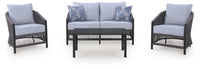 Bridges Beach - Loveseat, Lounge Chairs, Table Set (Set of 4) - Gray