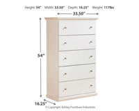 Bostwick Shoals - Five Drawer Chest - White