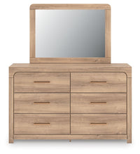 Kinlanni - 3 Pc. - Queen Upholstered Panel Bed With Roll Slats, Dresser And Mirror - Tan