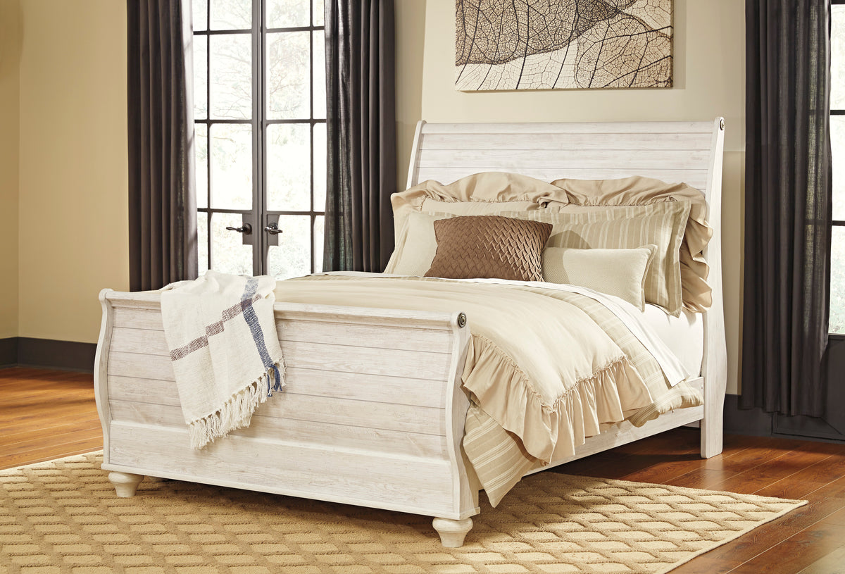 Willowton Queen Sleigh Bed - Whitewash B267-77,74,96