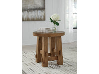 Mackfield Round Pine End Table - Warm Brown T724-6