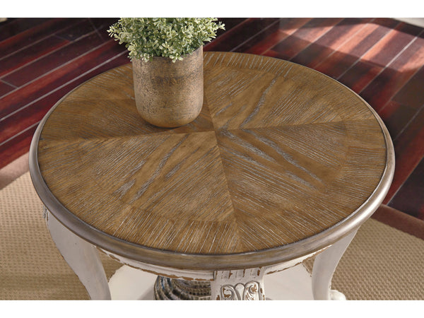 Realyn Round End Table - Antique White/Brown T743-6