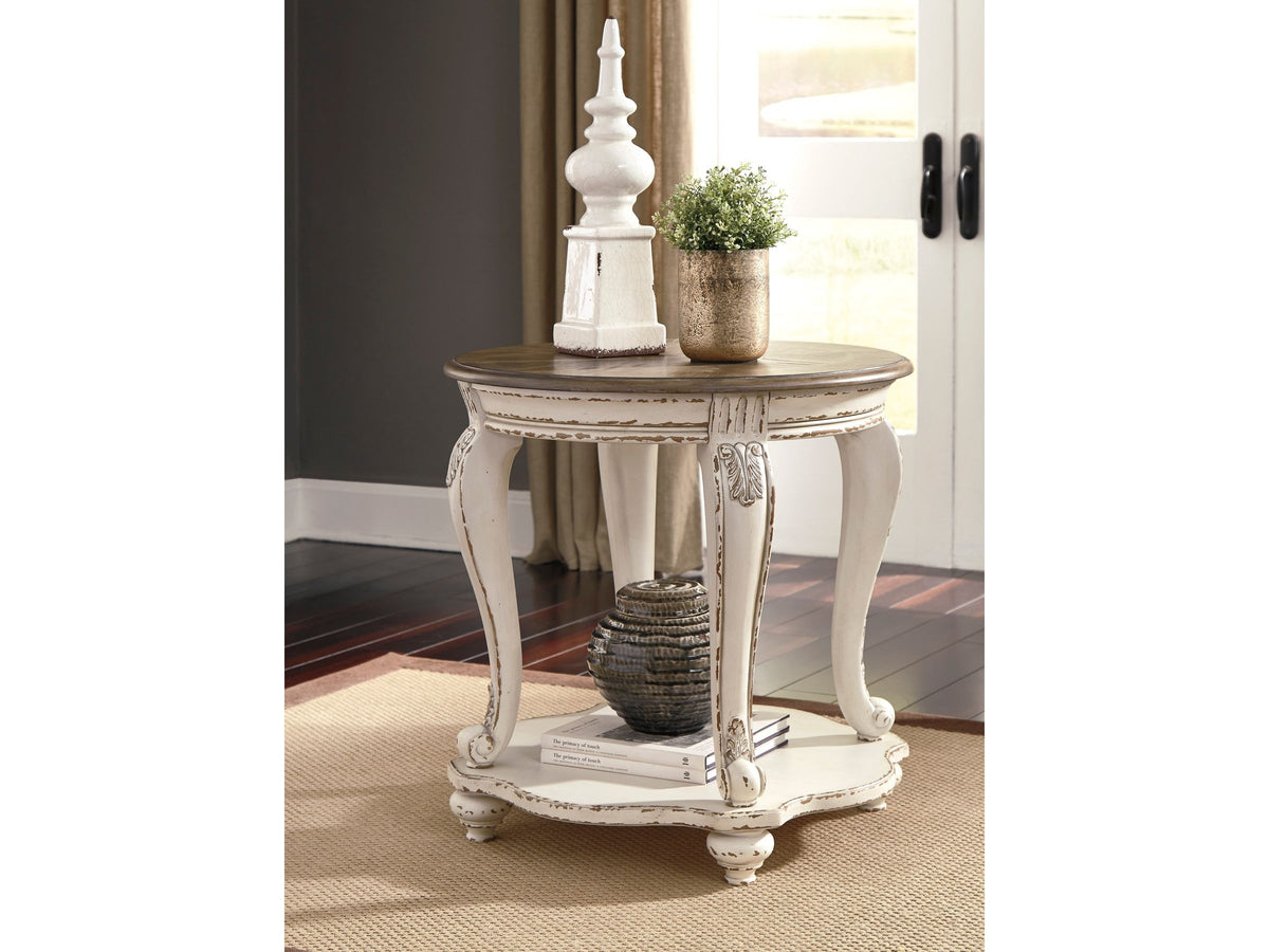 Realyn Round End Table - Antique White/Brown T743-6