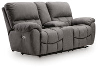 Bakerstein - Power Reclining Loveseat/Console/Adjustable Headrest - Galaxy