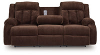 Free Wake - Reclining Power Sofa With Drop Down Table - Chocolate