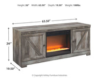 Wynnlow - 63" TV Stand With Glass/Stone Fireplace Insert - Gray