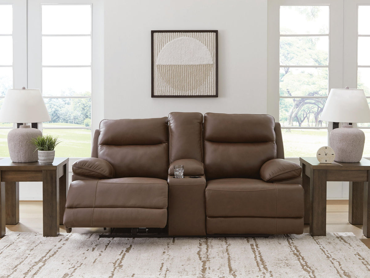 Vonryan - Power Reclining Loveseat With Console / Adj Headrest - Tobacco