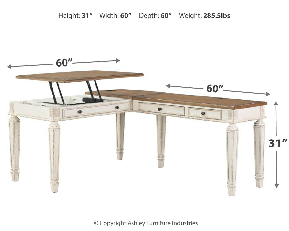 Realyn - L Shaped Desk With Lift Top - White / Brown